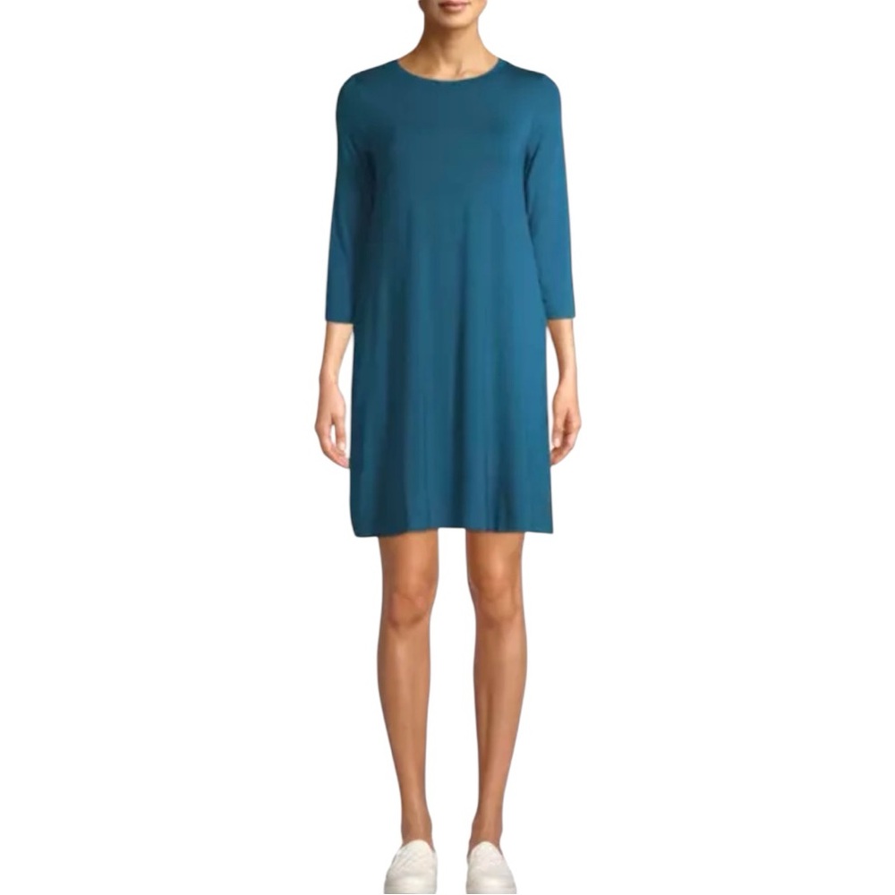 NWT Time and Tru Teal Swing Dress Pocket Casual Minimalist Basic Medium 8-10